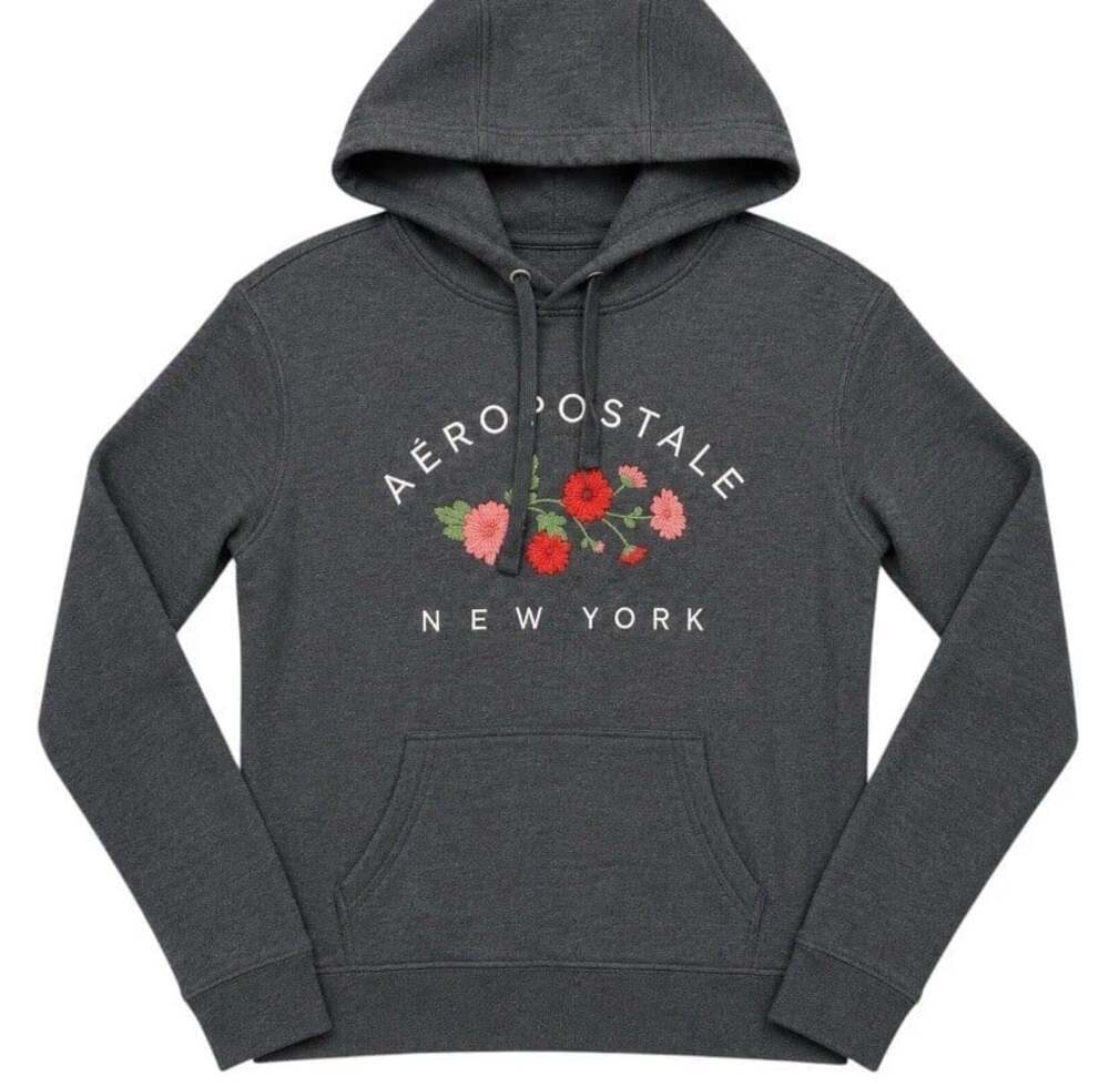 Aeropostale Fleece Tracksuit Set Dark Charcoal Gray Floral Hoodie Sweatpants XS - Picture 2 of 10